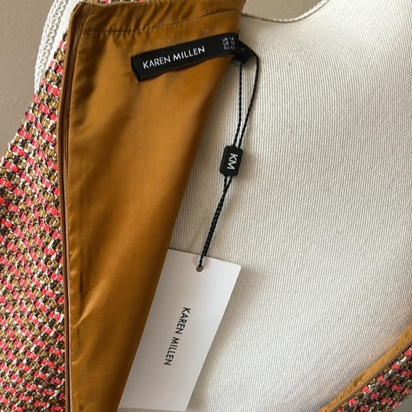 NWT Karen Millen Tweed And Contrast Pocket A Line Mini Dress Tan and Orange 10 - Picture 10 of 13
